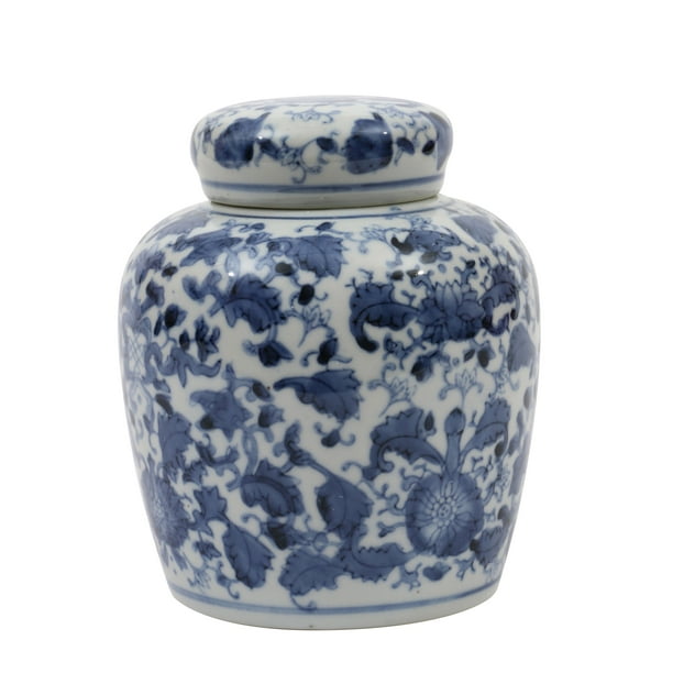 White/Blue TIC Collection Floral Ceramic Jar 